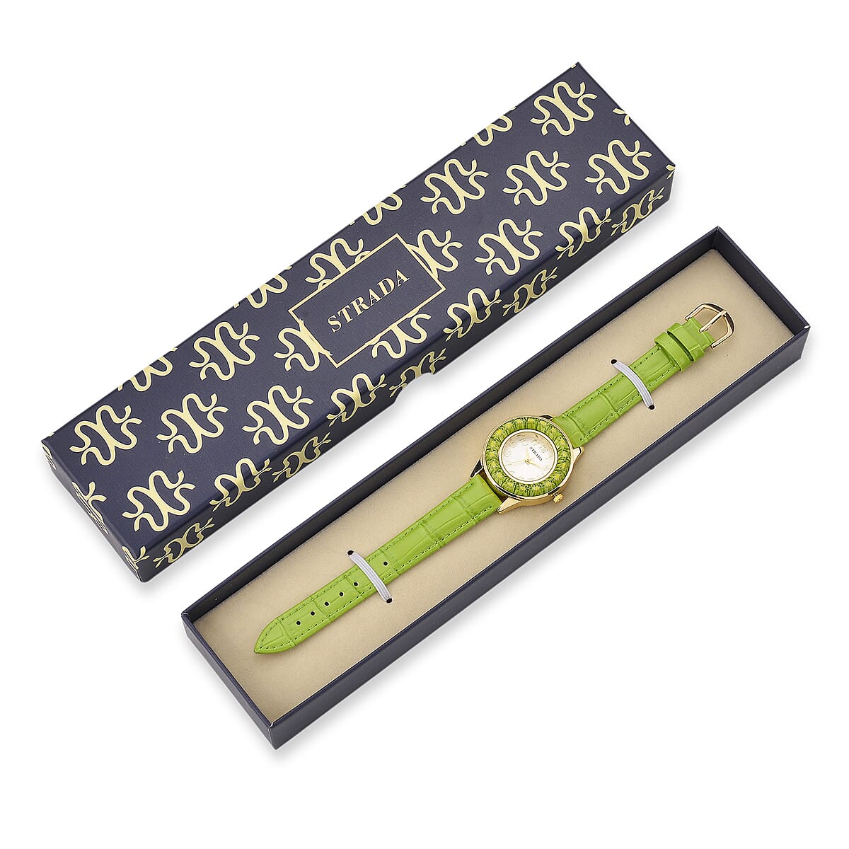 Strada Green Color Murano Style Japanese Movement Watch with Green Leather Strap (37mm) image number 8