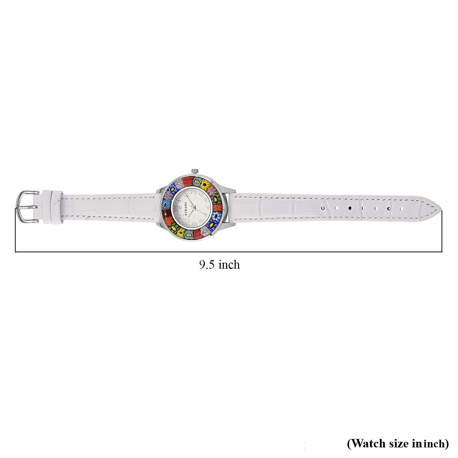 Strada Multi Color Murano Style Japanese Movement Watch with White Leather Strap (37mm)