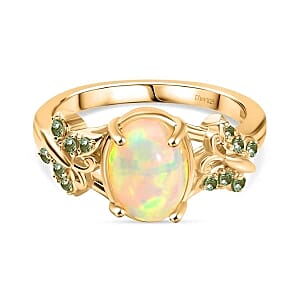 Ethiopian Welo Opal and Tsavorite Garnet 1.44 ctw Ring in 14K YG Over Sterling Silver (Size 11.5)