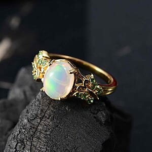 Ethiopian Welo Opal and Tsavorite Garnet 1.44 ctw Ring in 14K YG Over Sterling Silver (Size 11.5)