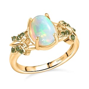 Ethiopian Welo Opal and Tsavorite Garnet 1.44 ctw Ring in 14K YG Over Sterling Silver (Size 11.5)