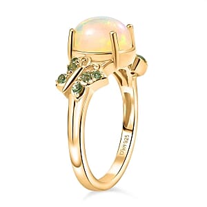 Ethiopian Welo Opal and Tsavorite Garnet 1.44 ctw Ring in 14K YG Over Sterling Silver (Size 11.5)