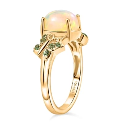 Ethiopian Welo Opal and Tsavorite Garnet 1.44 ctw Ring in 14K YG Over Sterling Silver (Size 11.5)