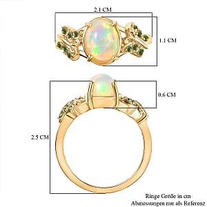 Ethiopian Welo Opal and Tsavorite Garnet 1.44 ctw Ring in 14K YG Over Sterling Silver (Size 11.5)