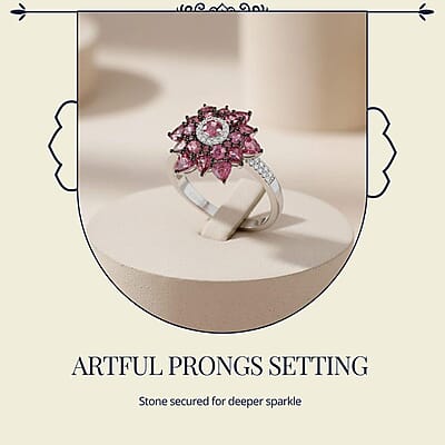 D'Joy Premium Tanzanian Wine Garnet and White Zircon 4.90 ctw Blazing Bloom Ring in Rhodium Over Sterling Silver (Size 10.0)