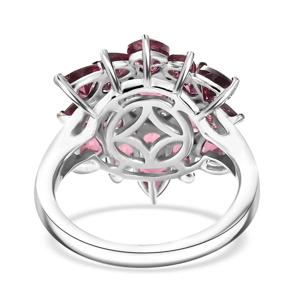 D'Joy Premium Tanzanian Wine Garnet and White Zircon 4.90 ctw Blazing Bloom Ring in Rhodium Over Sterling Silver (Size 10.0) image number 4