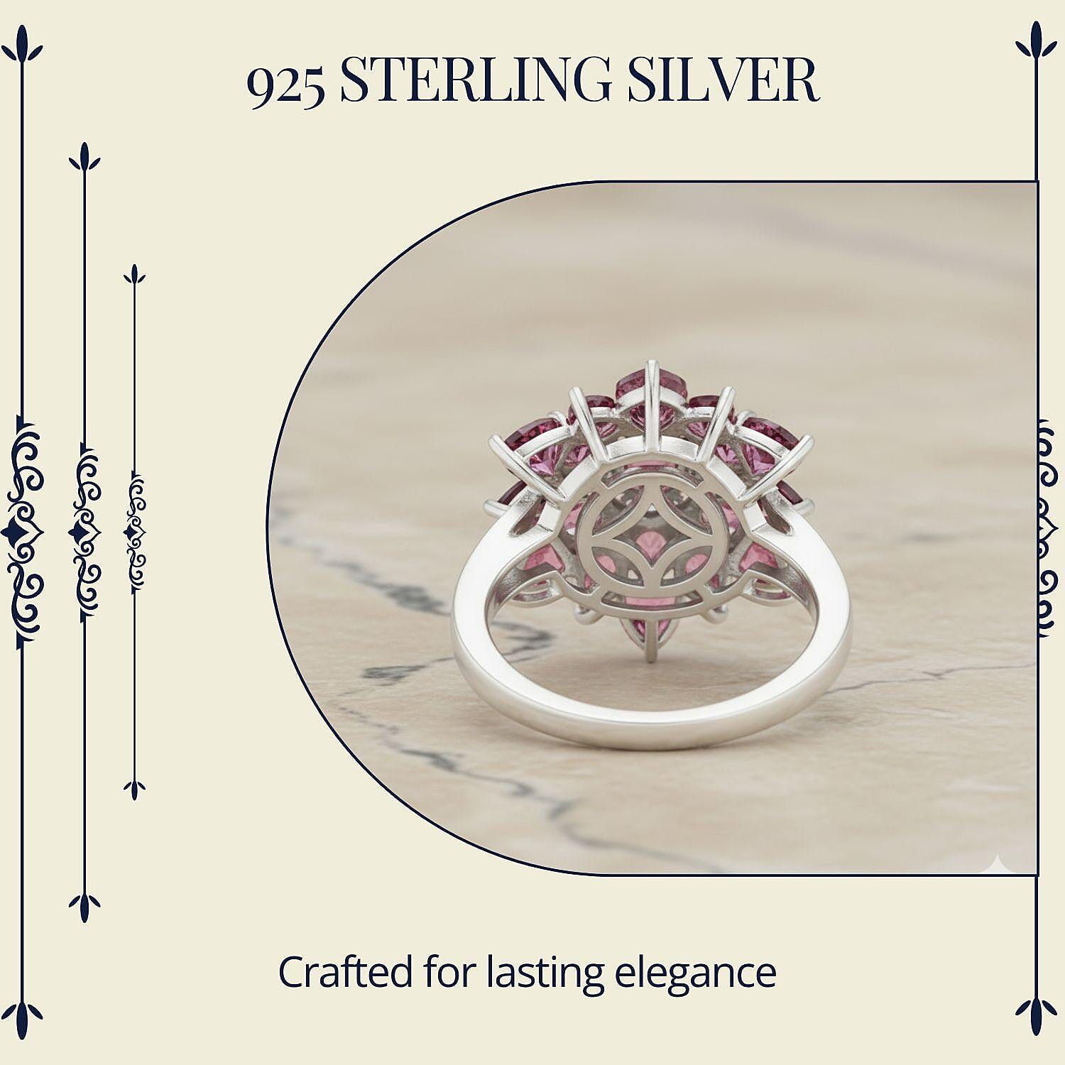 D'Joy Premium Tanzanian Wine Garnet and White Zircon 4.90 ctw Blazing Bloom Ring in Rhodium Over Sterling Silver (Size 10.0)