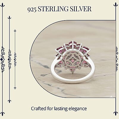 D'Joy Premium Tanzanian Wine Garnet and White Zircon 4.90 ctw Blazing Bloom Ring in Rhodium Over Sterling Silver (Size 10.0)