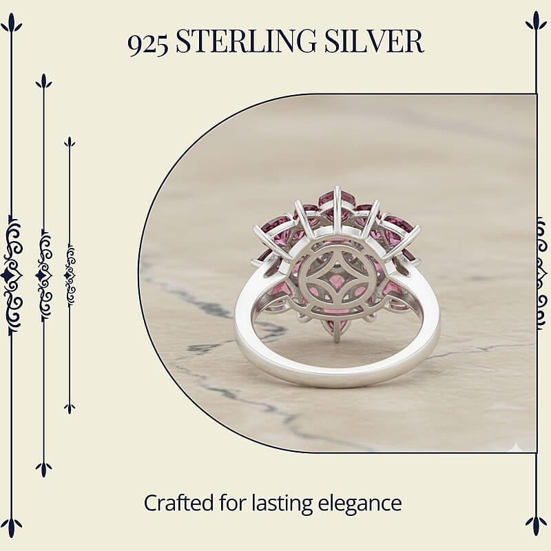 D'Joy Premium Tanzanian Wine Garnet and White Zircon 4.90 ctw Blazing Bloom Ring in Rhodium Over Sterling Silver (Size 10.0)