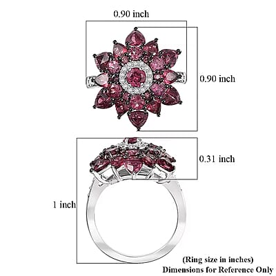 D'Joy Premium Tanzanian Wine Garnet and White Zircon 4.90 ctw Blazing Bloom Ring in Rhodium Over Sterling Silver (Size 10.0)