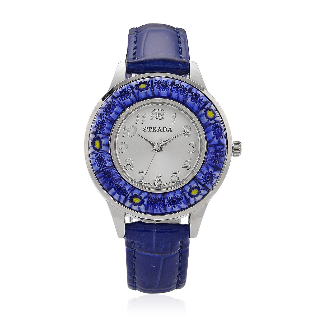 Strada Blue Color Murano Style Japanese Movement Watch with Blue Leather Strap (37mm) image number 0