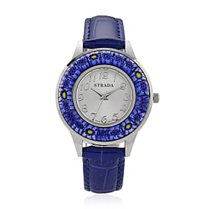 Strada Blue Color Murano Style Japanese Movement Watch with Blue Leather Strap (37mm)