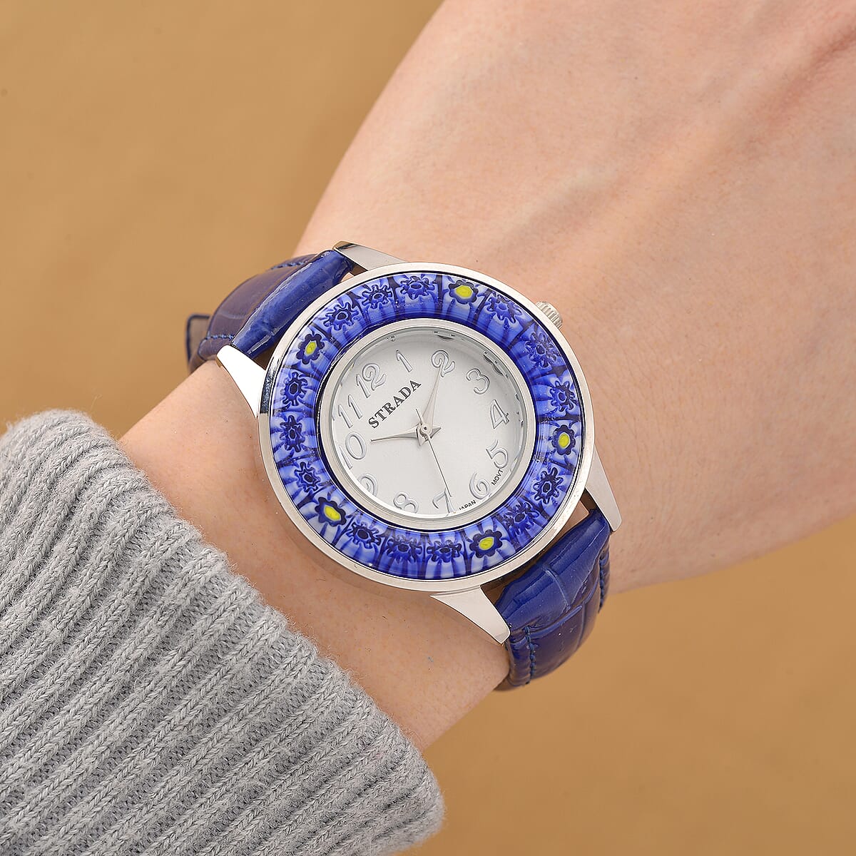 Strada Blue Color Murano Style Japanese Movement Watch with Blue Leather Strap (37mm) image number 1
