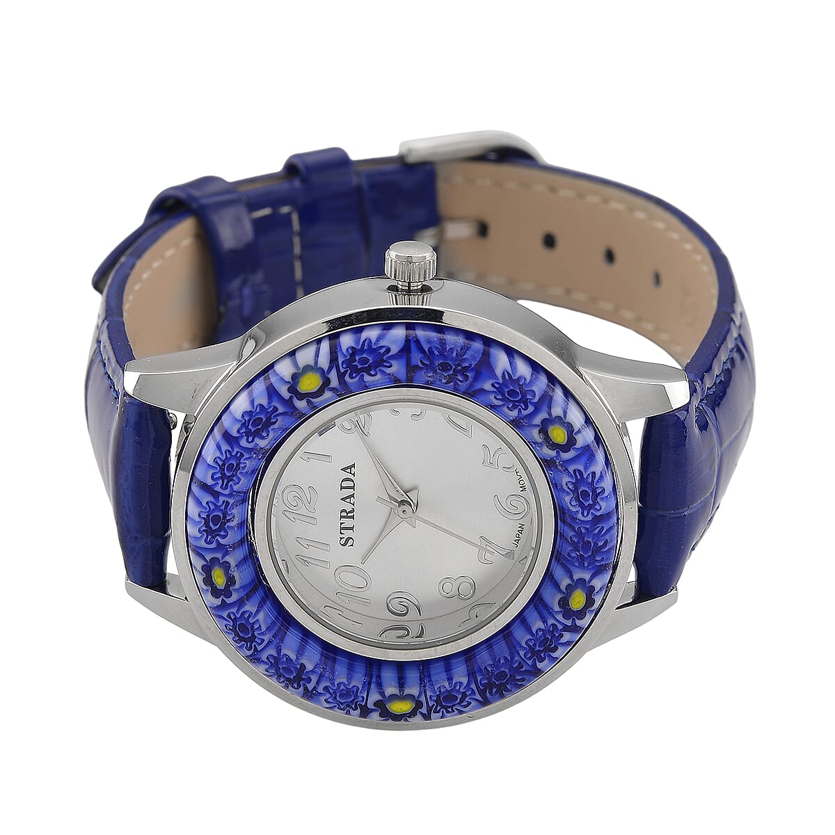 Strada Blue Color Murano Style Japanese Movement Watch with Blue Leather Strap (37mm) image number 3