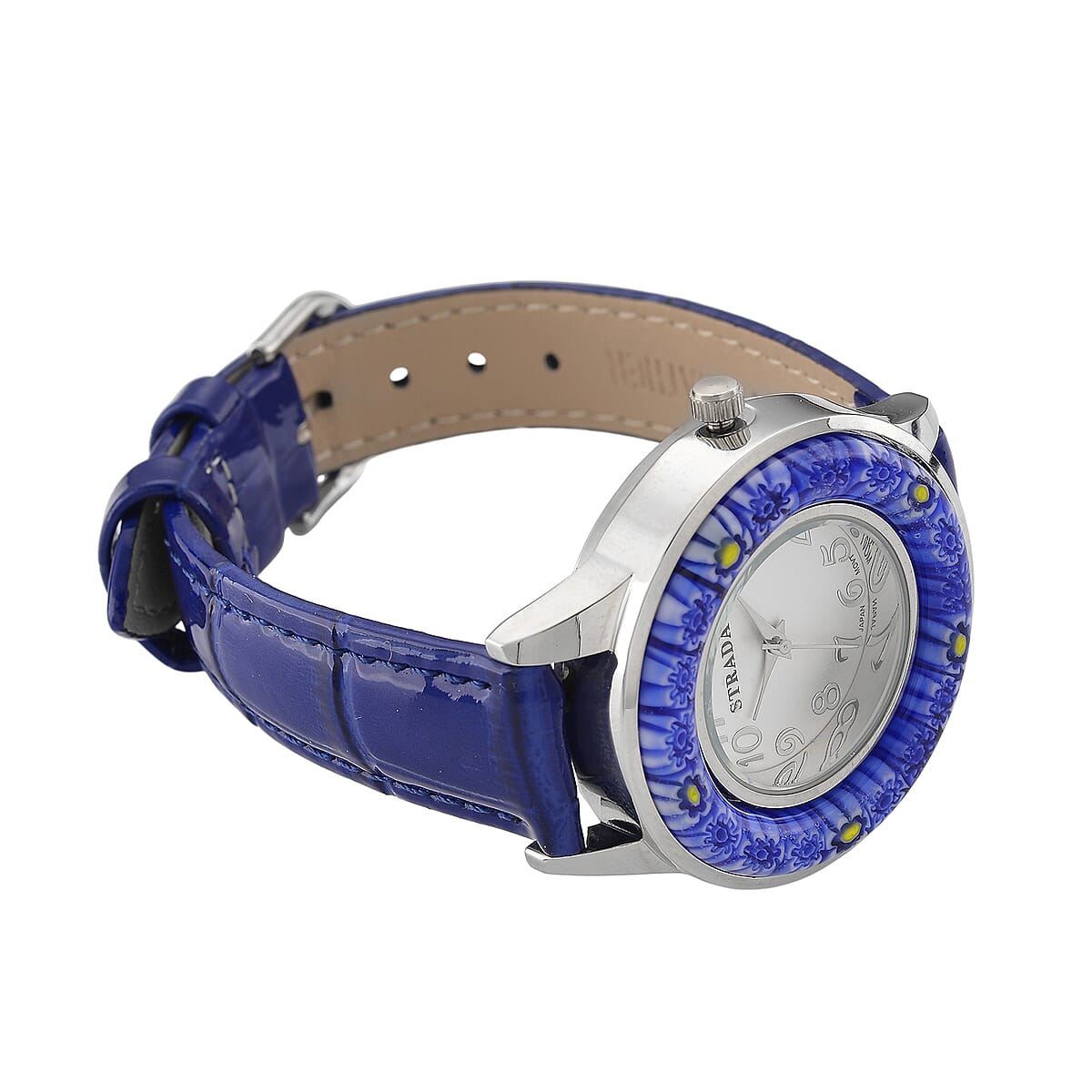 Strada Blue Color Murano Style Japanese Movement Watch with Blue Leather Strap (37mm) image number 4