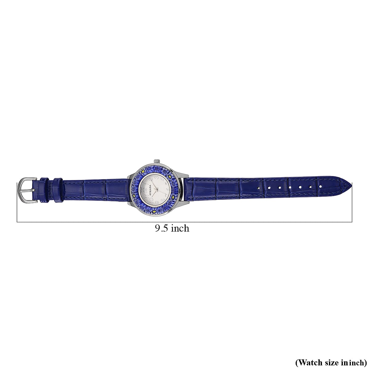 Strada Blue Color Murano Style Japanese Movement Watch with Blue Leather Strap (37mm) image number 6