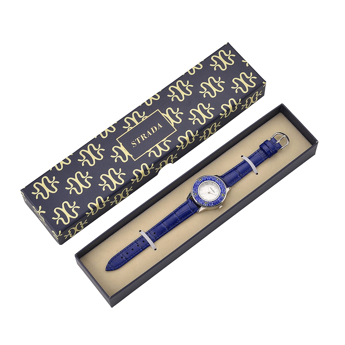 Strada Blue Color Murano Style Japanese Movement Watch with Blue Leather Strap (37mm) image number 8