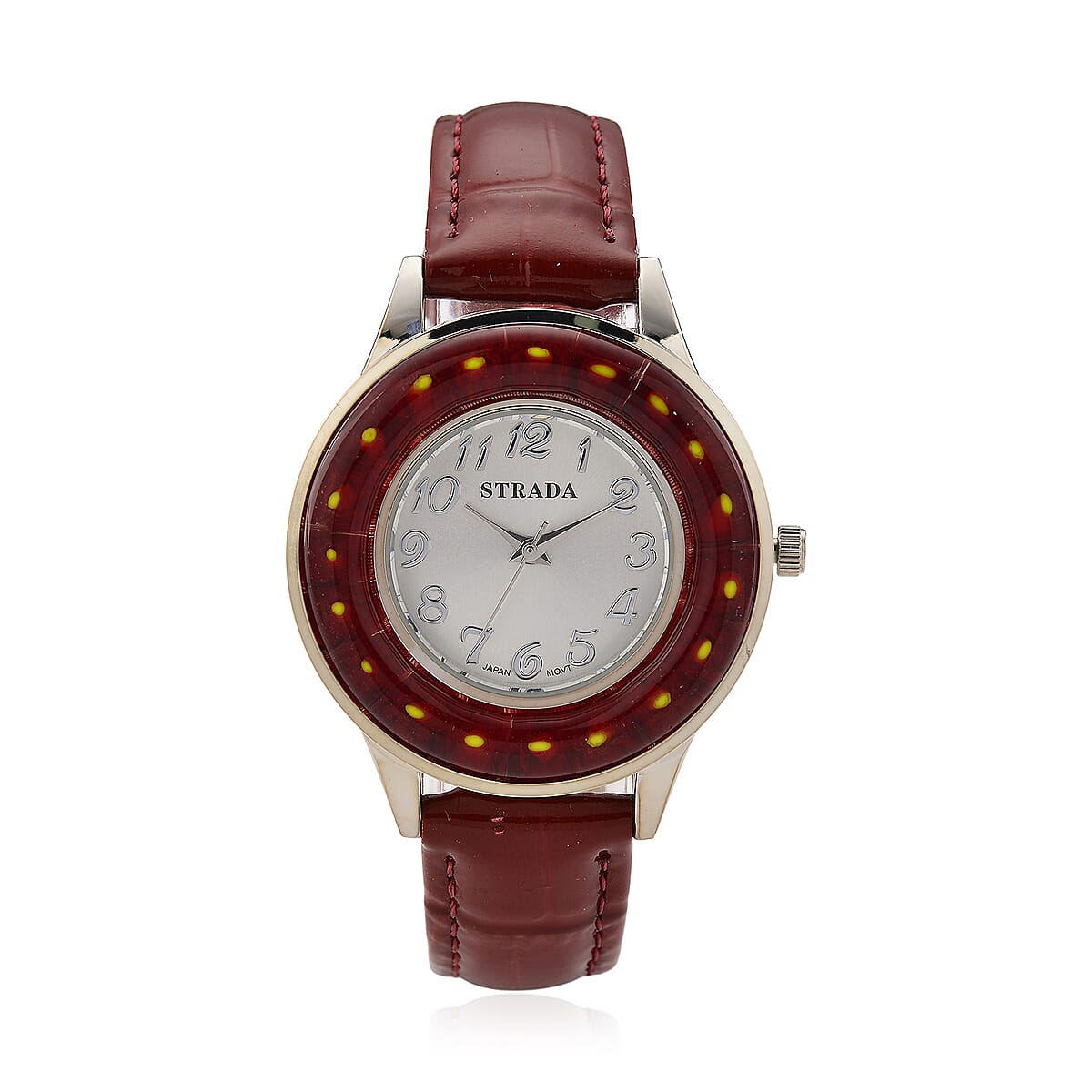 Labor Day Doorbuster Strada Red Color Murano Style Japanese Movement Watch with Red Leather Strap (37mm) image number 0
