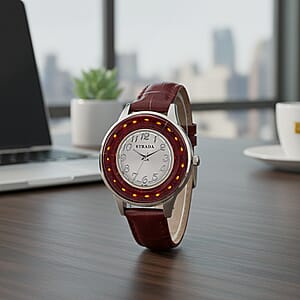 Strada Red Color Murano Style Japanese Movement Watch with Red Leather Strap (37mm)