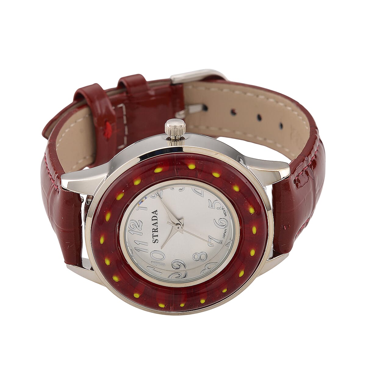 Labor Day Doorbuster Strada Red Color Murano Style Japanese Movement Watch with Red Leather Strap (37mm) image number 3