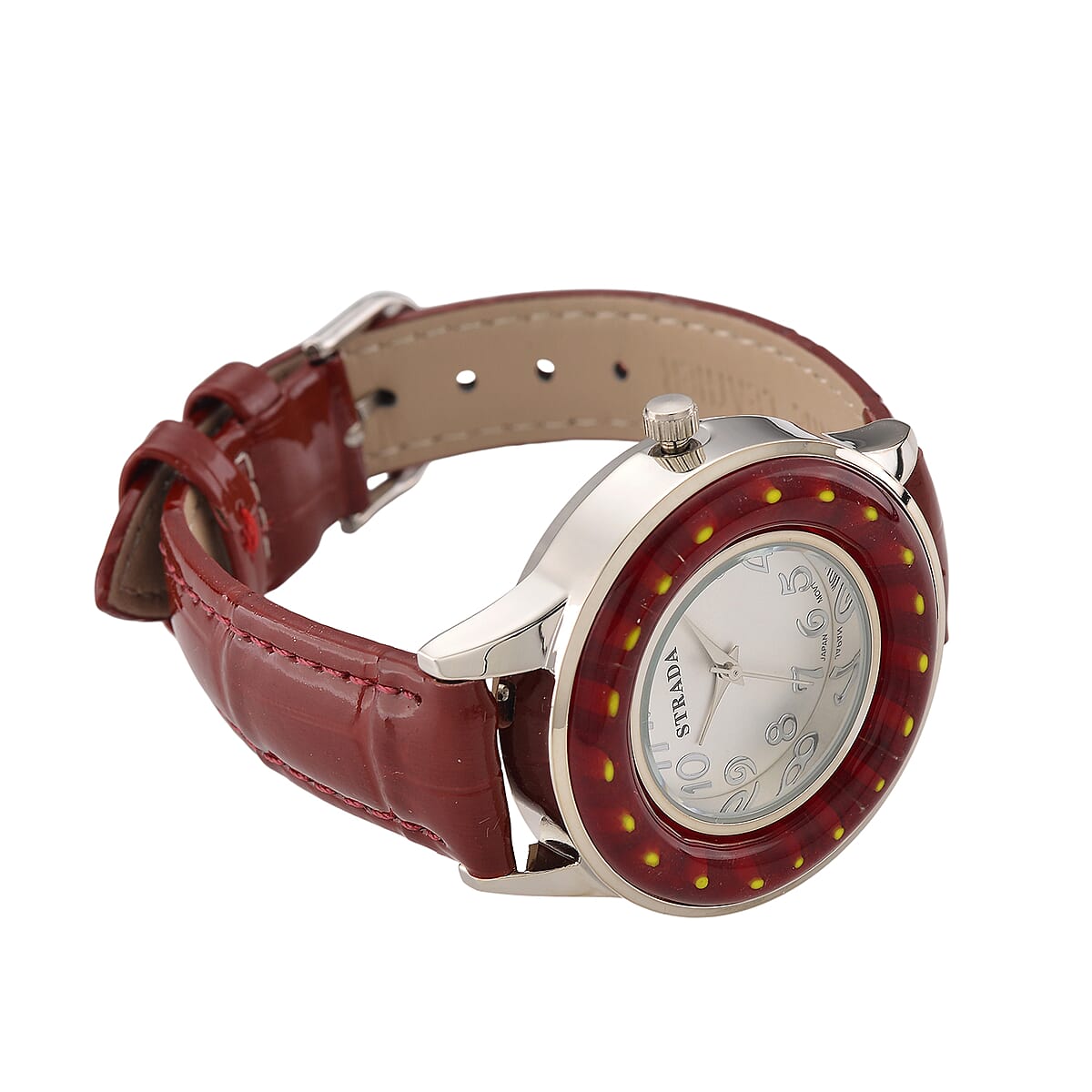 Labor Day Doorbuster Strada Red Color Murano Style Japanese Movement Watch with Red Leather Strap (37mm) image number 4