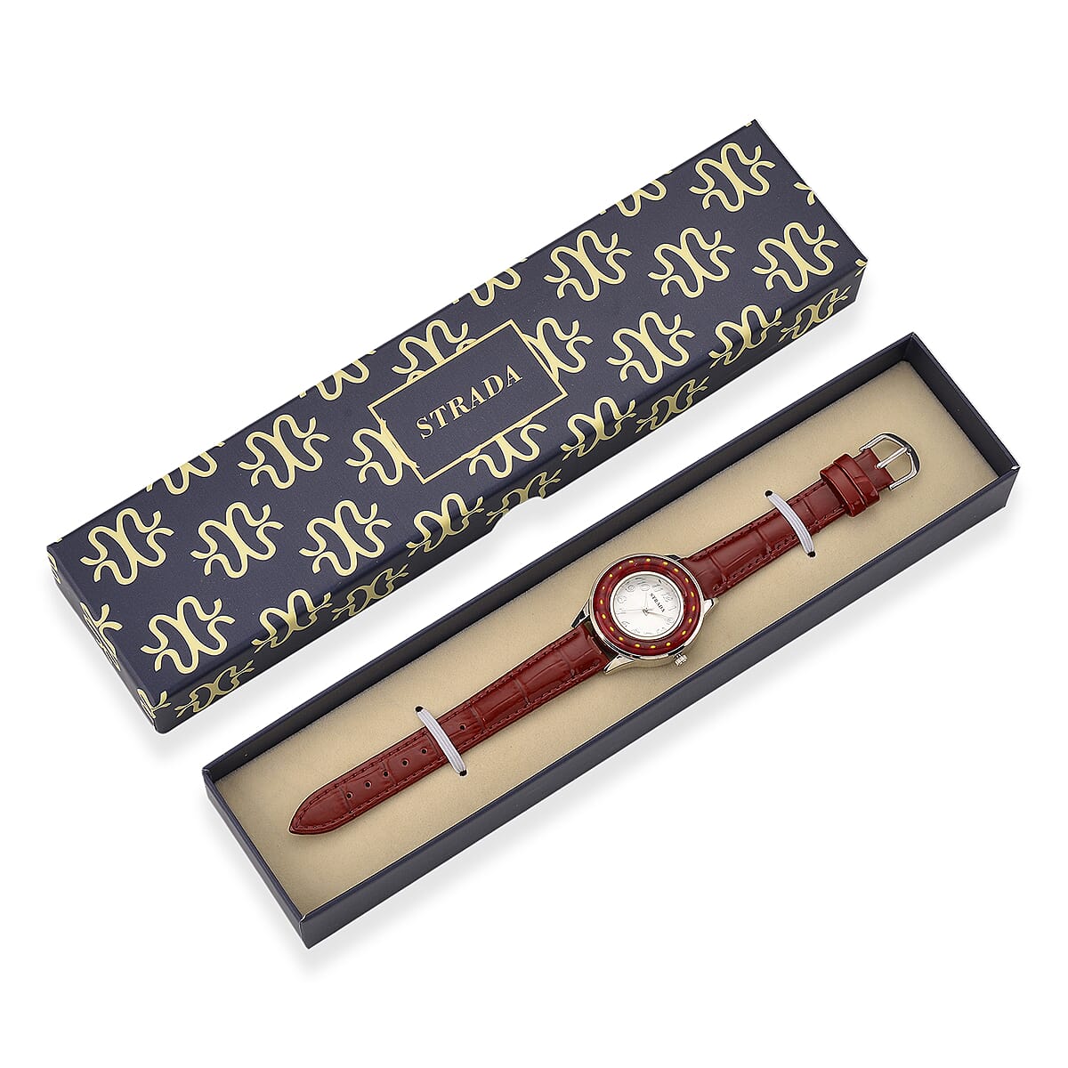 Strada Multi Color Murano Style Japanese Movement Watch with Black Leather Strap (37mm) image number 8