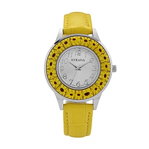 Strada Yellow Color Murano Style Japanese Movement Watch with Yellow Leather Strap (37mm)