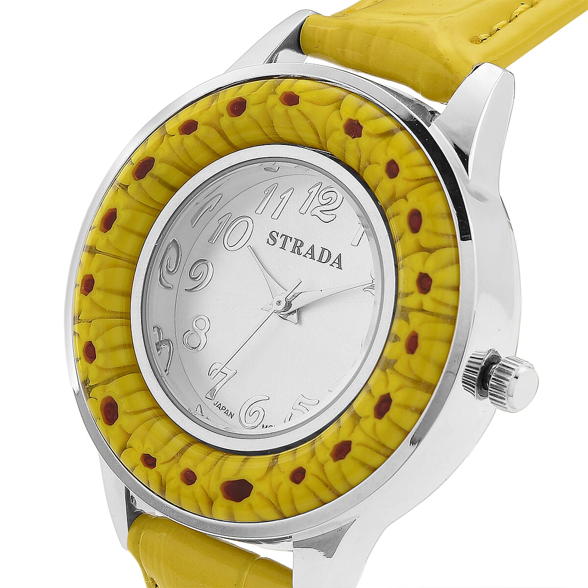 Strada Yellow Color Murano Style Japanese Movement Watch with Yellow Leather Strap (37mm) image number 2