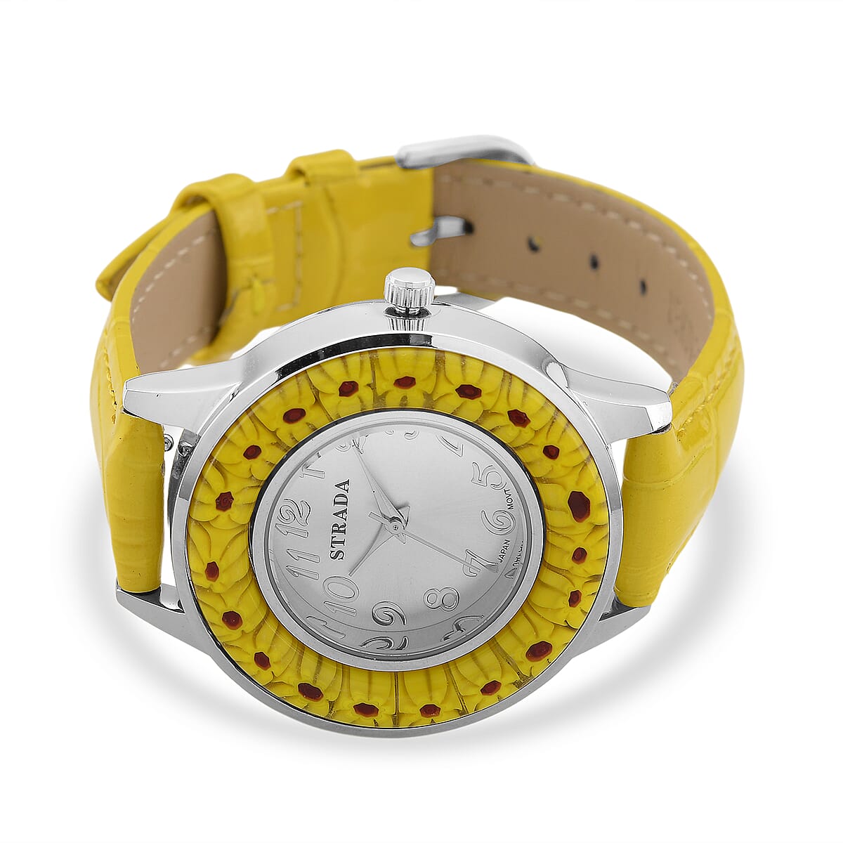 Strada Yellow Color Murano Style Japanese Movement Watch with Yellow Leather Strap (37mm) image number 3