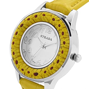 Strada Yellow Color Murano Style Japanese Movement Watch with Yellow Leather Strap (37mm)