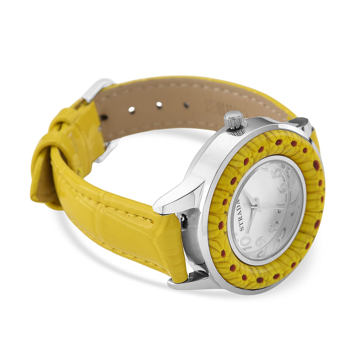 Strada Yellow Color Murano Style Japanese Movement Watch with Yellow Leather Strap (37mm) image number 4