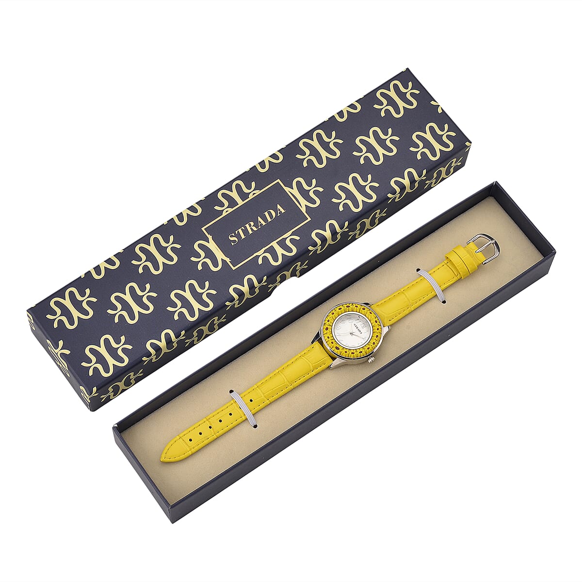 Strada Yellow Color Murano Style Japanese Movement Watch with Yellow Leather Strap (37mm) image number 8