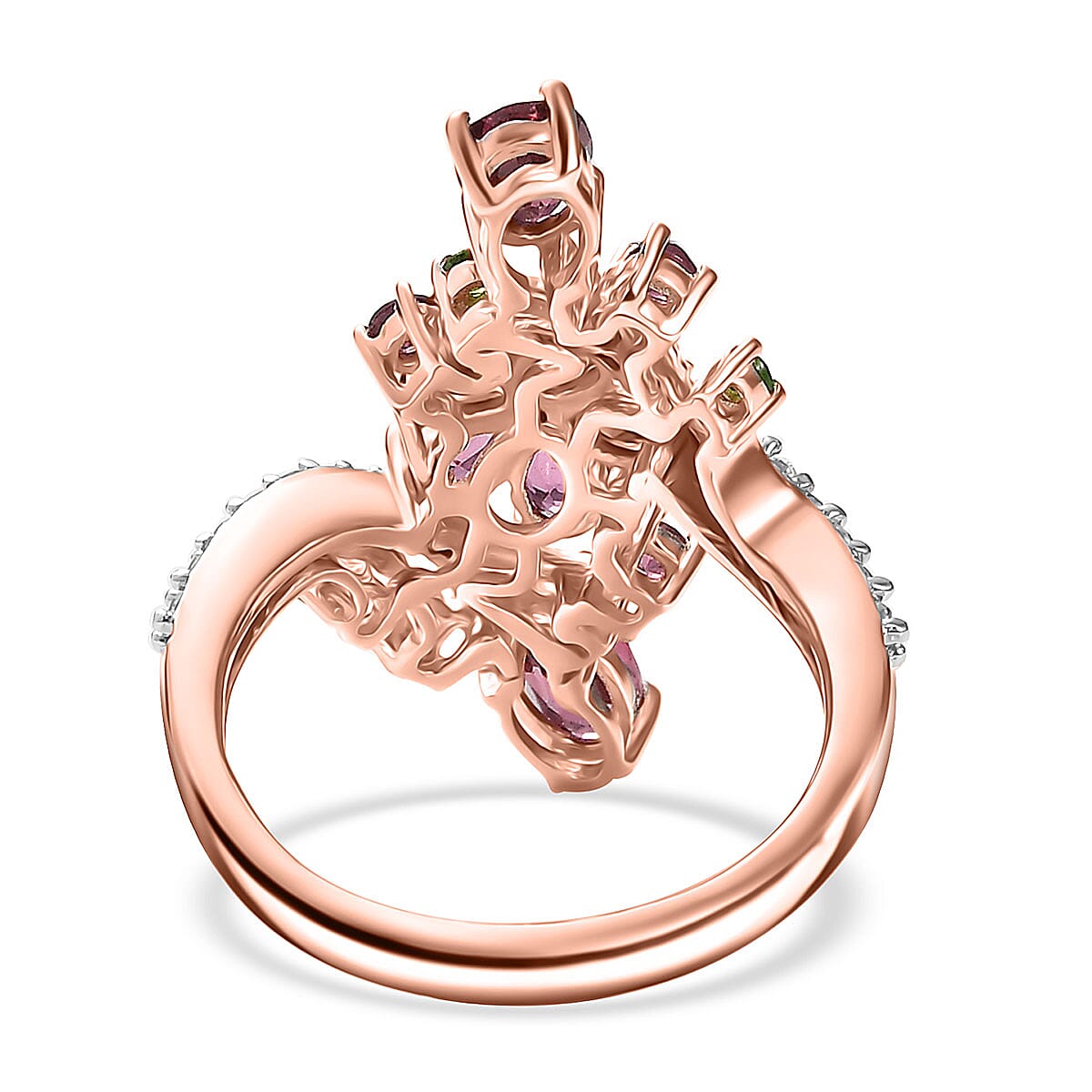 D'Joy Tanzanian Wine Garnet and Multi Gemstone 2.85 ctw Floral Inferna Ring in 18K Vermeil Rose Gold Over Sterling Silver (Size 10.0)