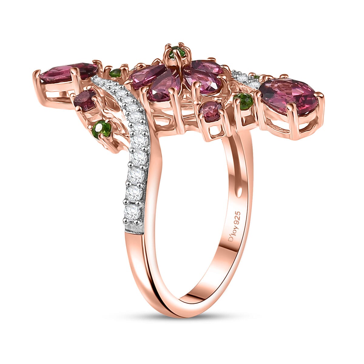 D'Joy Tanzanian Wine Garnet and Multi Gemstone 2.85 ctw Floral Inferna Ring in 18K Vermeil Rose Gold Over Sterling Silver (Size 5.0) image number 3