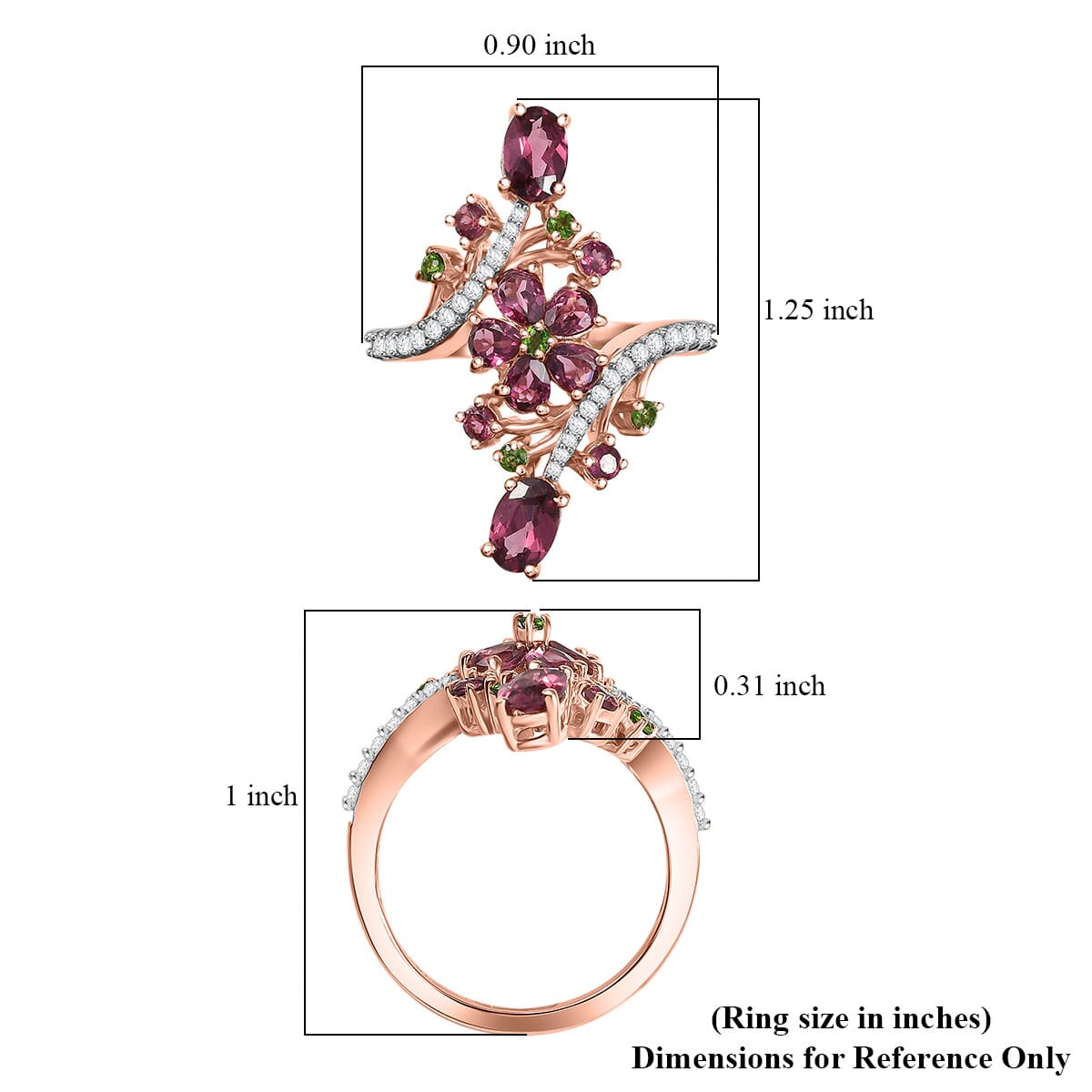D'Joy Tanzanian Wine Garnet and Multi Gemstone 2.85 ctw Floral Inferna Ring in 18K Vermeil Rose Gold Over Sterling Silver (Size 5.0) image number 5