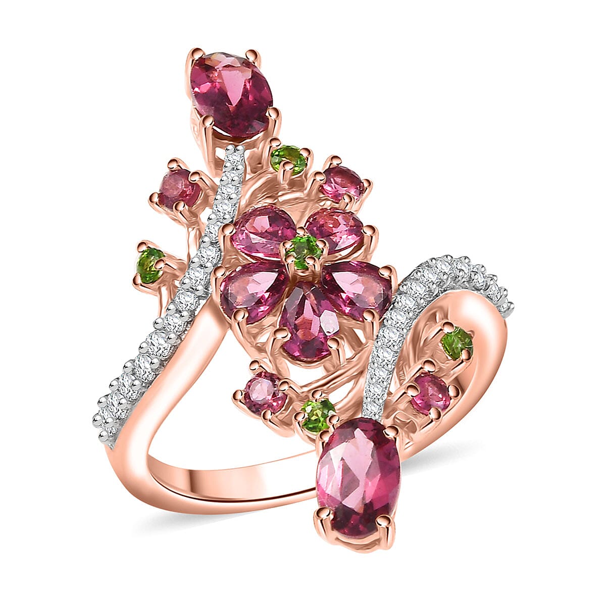 D'Joy Tanzanian Wine Garnet, Multi Gemstone Ring in 18K Vermeil RG Over Sterling Silver (Size 10.0) 2.85 ctw