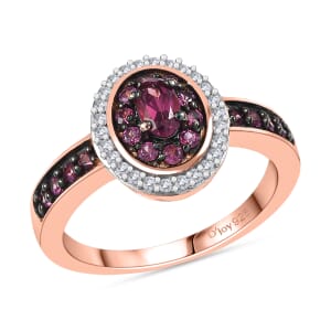 D'Joy Premium Tanzanian Wine Garnet and White Zircon 1.00 ctw Circle of Flame Ring in 18K Vermeil Rose Gold Over Sterling Silver (Size 10.0)