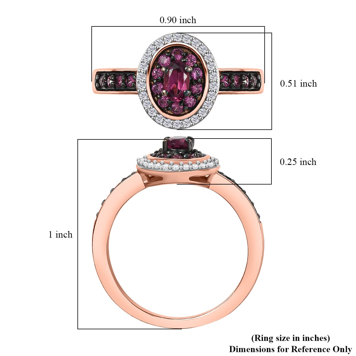 D'Joy Premium Tanzanian Wine Garnet and White Zircon 1.00 ctw Circle of Flame Ring in 18K Vermeil Rose Gold Over Sterling Silver (Size 10.0) image number 5