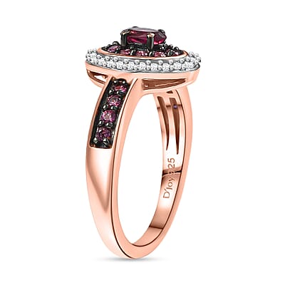 D'Joy Premium Tanzanian Wine Garnet and White Zircon 1.00 ctw Circle of Flame Ring in 18K Vermeil Rose Gold Over Sterling Silver (Size 5.0)