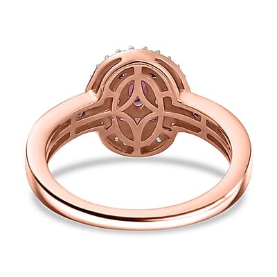 D'Joy Premium Tanzanian Wine Garnet and White Zircon 1.00 ctw Circle of Flame Ring in 18K Vermeil Rose Gold Over Sterling Silver (Size 5.0)