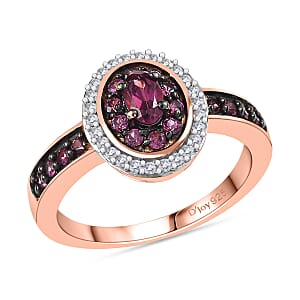D'Joy Premium Tanzanian Wine Garnet and White Zircon 1.00 ctw Circle of Flame Ring in 18K Vermeil Rose Gold Over Sterling Silver (Size 6.0)