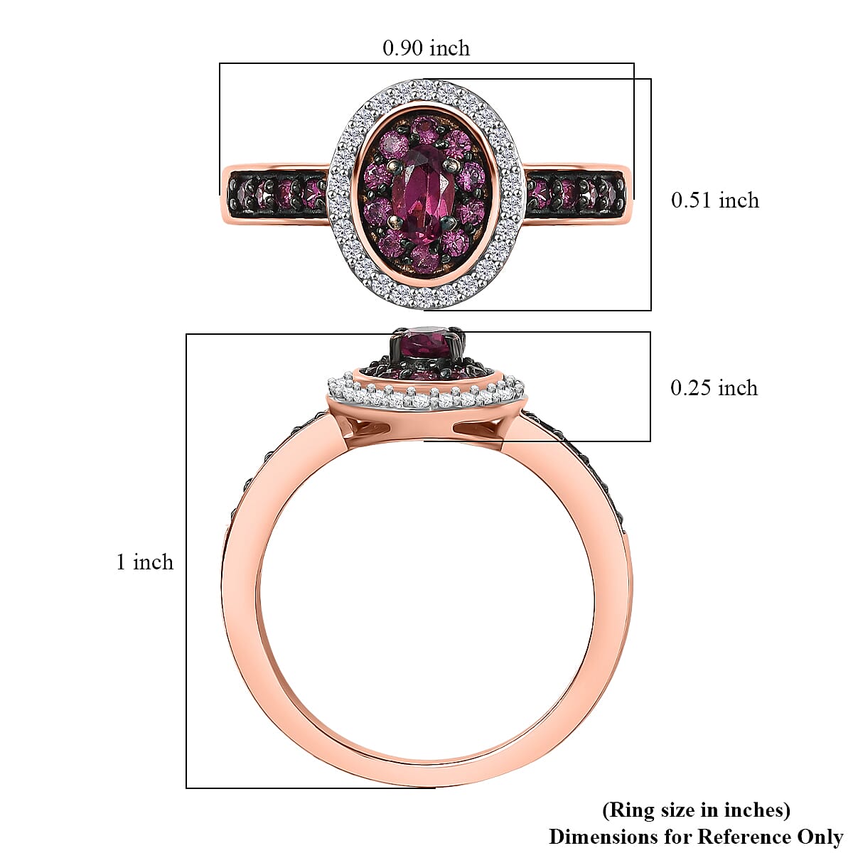 D'Joy Premium Tanzanian Wine Garnet and White Zircon 1.00 ctw Circle of Flame Ring in 18K Vermeil Rose Gold Over Sterling Silver (Size 6.0) image number 5
