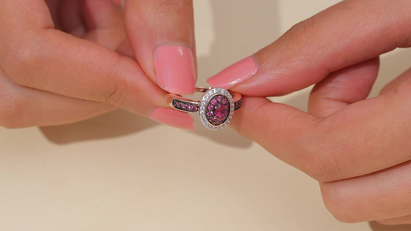 D'Joy Premium Tanzanian Wine Garnet, White Zircon Rose Eclipse Ring in 18K Vermeil RG Over Sterling Silver (Size 10.0) 1.00 ctw