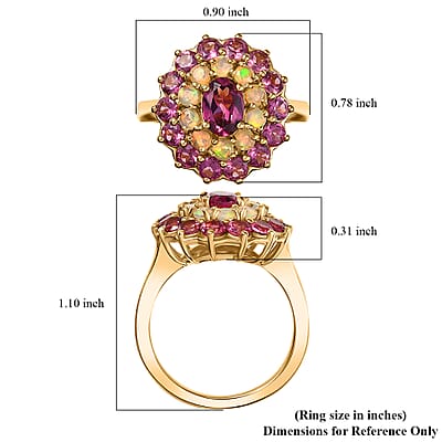 D'Joy Tanzanian Wine Garnet and Ethiopian Welo Opal 3.75 ctw Fleur of Flame Ring in 18K Vermeil Yellow Gold Over Sterling Silver (Size 10.0)