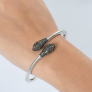 GP Trionfo Collection Multi Diamond 1.00 ctw Serpent Bangle Bracelet in Rhodium Over Sterling Silver (7.25 In)