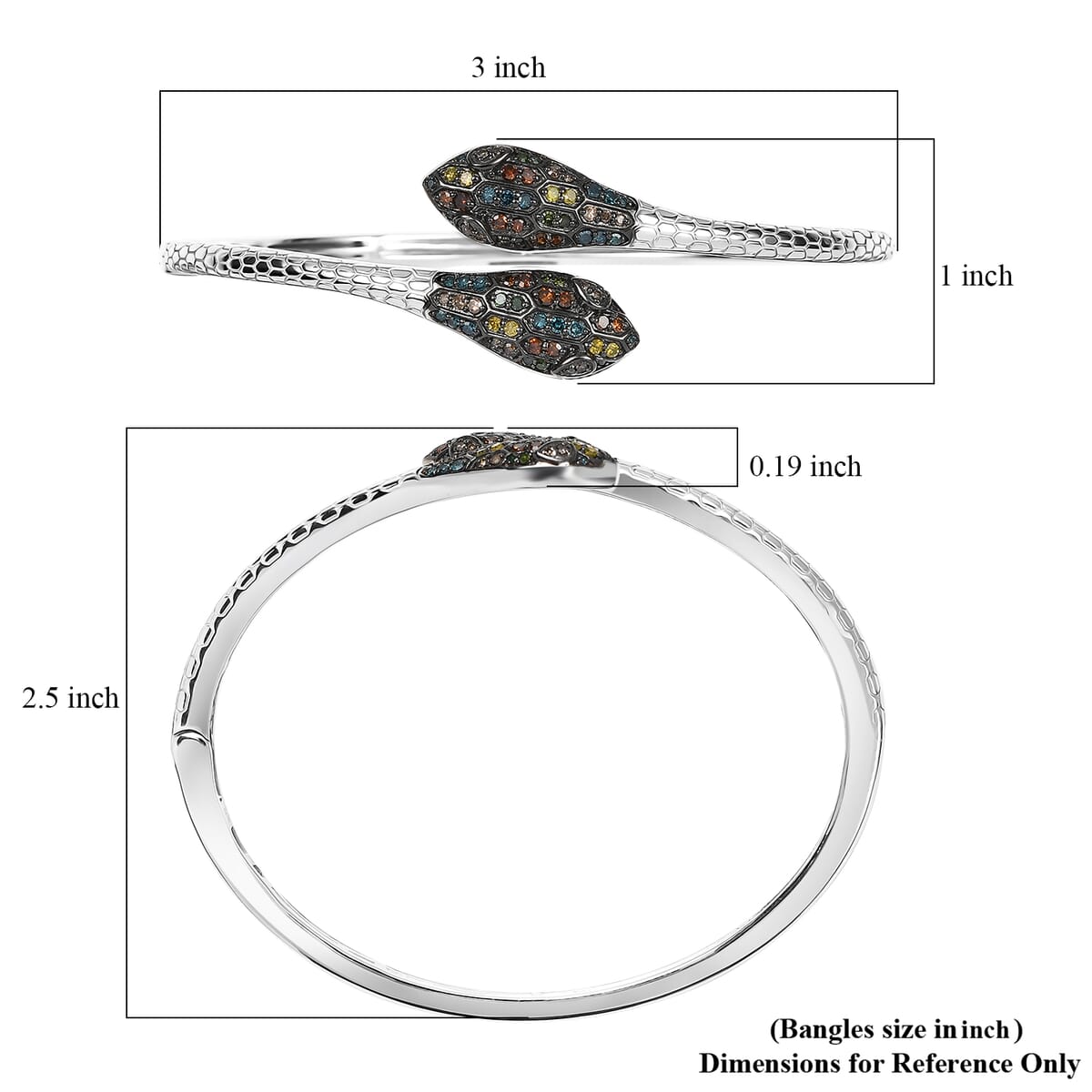GP Trionfo Collection Multi Diamond 1.00 ctw Serpent Bangle Bracelet in Rhodium Over Sterling Silver (7.25 In) image number 6
