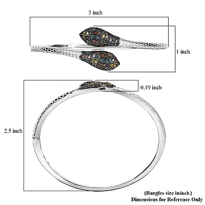 GP Trionfo Collection Multi Diamond 1.00 ctw Serpent Bangle Bracelet in Rhodium Over Sterling Silver (7.25 In)