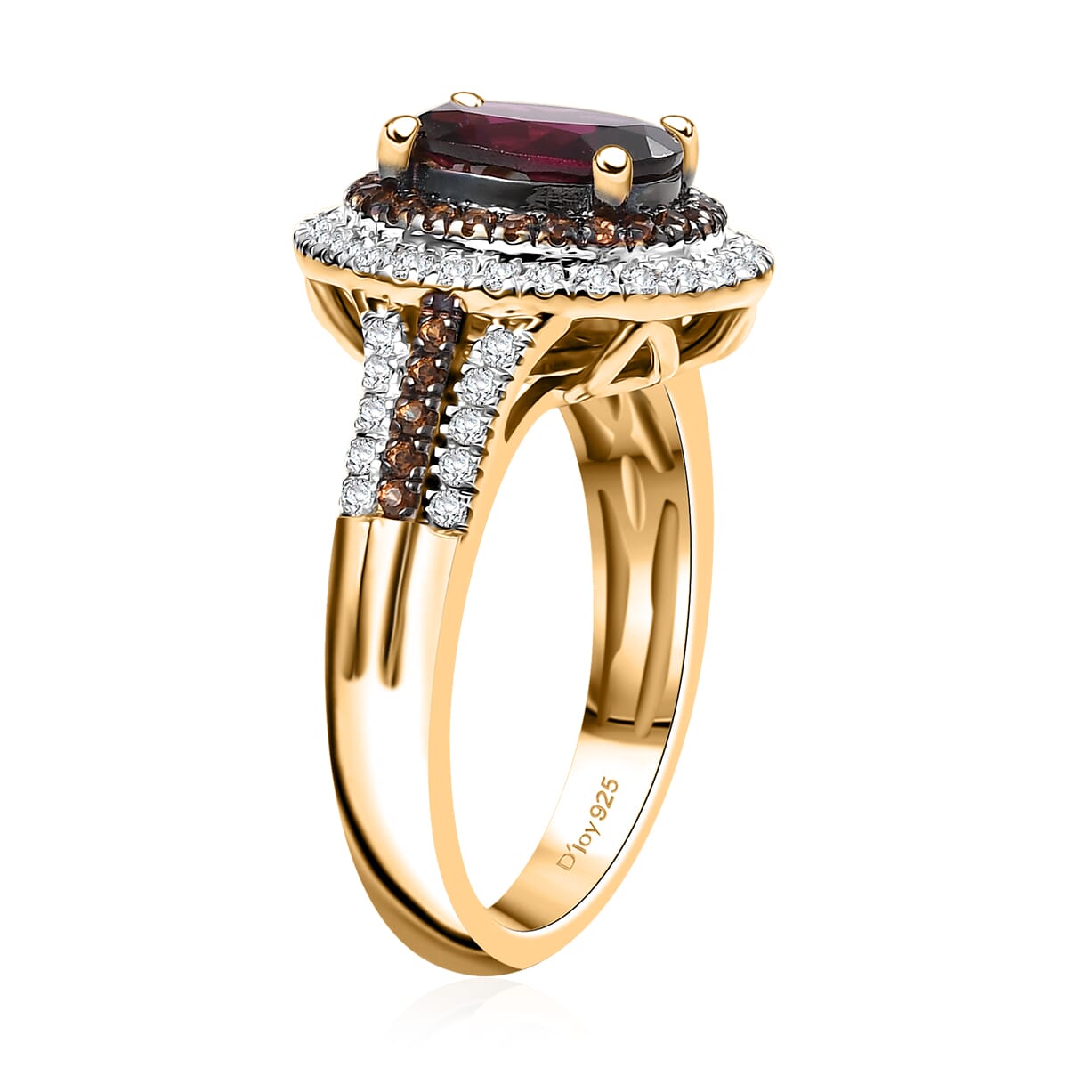 D'Joy Tanzanian Wine Garnet, White and Chocolate Zircon 3.00 ctw Crown of Flame Ring in 18K Vermeil Yellow Gold Over Sterling Silver (Size 10.0) (Del. in 8-10 Days)  image number 3