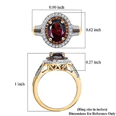 D'Joy Tanzanian Wine Garnet, White and Chocolate Zircon 3.00 ctw Crown of Flame Ring in 18K Vermeil Yellow Gold Over Sterling Silver (Size 10.0) (Del. in 8-10 Days) 