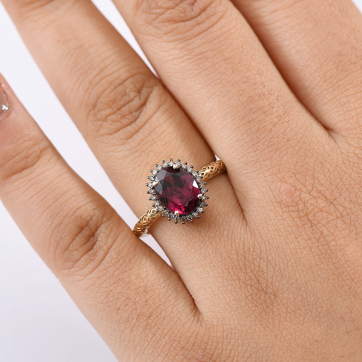 D'Joy Tanzanian Wine Garnet, White and Chocolate Zircon 3.00 ctw Crown of Flame Ring in 18K Vermeil Yellow Gold Over Sterling Silver (Size 7.0) (Del. in 8-10 Days)  image number 2